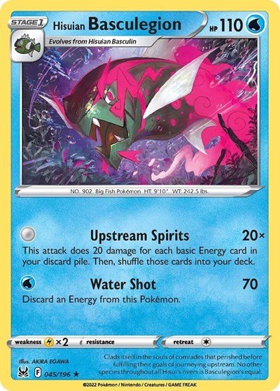 Pokémon card: Hisuian Basculegion 045/196 from Lost Origin (Holo Rare), Water type, front of card