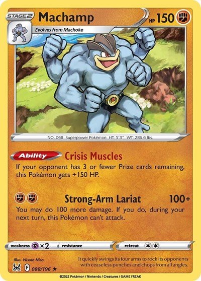 Pokémon card: Machamp 088/196 from Lost Origin (Holo Rare), Fighting type, front of card