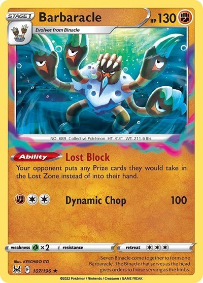 Pokémon card: Barbaracle 107/196 from Lost Origin (Holo Rare), Fighting type, front of card
