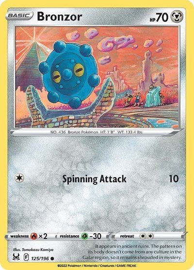 Pokémon card: Bronzor 125/196 from Lost Origin (Common), Metal type, front of card