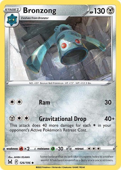 Pokémon card: Bronzong 126/196 from Lost Origin (Uncommon), Metal type, front of card