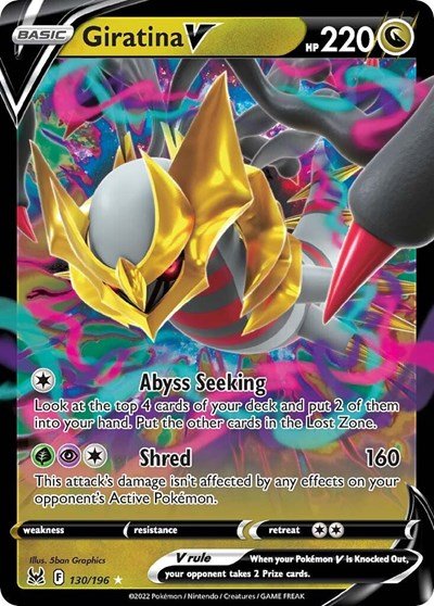 Pokémon card: Giratina V 130/196 from Lost Origin (Ultra Rare), Dragon type, front of card