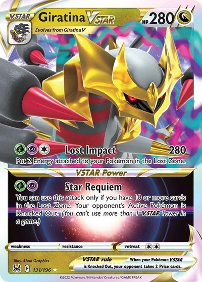 Pokémon card: Giratina VSTAR 131/196 from Lost Origin (Ultra Rare), Dragon type, front of card