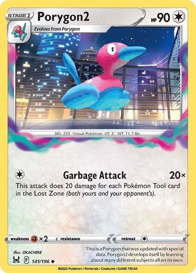 Pokémon card: Porygon2 141/196 from Lost Origin (Uncommon), Colorless type, front of card