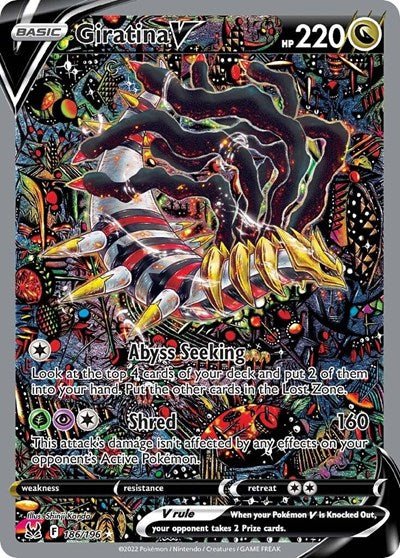Pokémon card: Giratina V (Alternate Full Art) 186/196 from Lost Origin (Ultra Rare), Dragon type, front of card