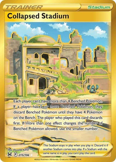 Pokémon card: Collapsed Stadium 215/196 from Lost Origin (Secret Rare), front of card