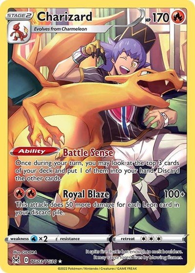 Pokémon card: Charizard TG03/TG30 from Lost Origin Trainer Gallery (Ultra Rare), Fire type, front of card