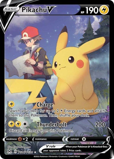Pokémon card: Pikachu V TG16/TG30 from Lost Origin Trainer Gallery (Ultra Rare), Lightning type, front of card