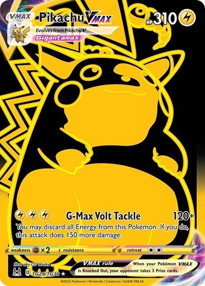 Pokémon card: Pikachu VMAX TG29/TG30 from Lost Origin Trainer Gallery (Ultra Rare), Lightning type, front of card