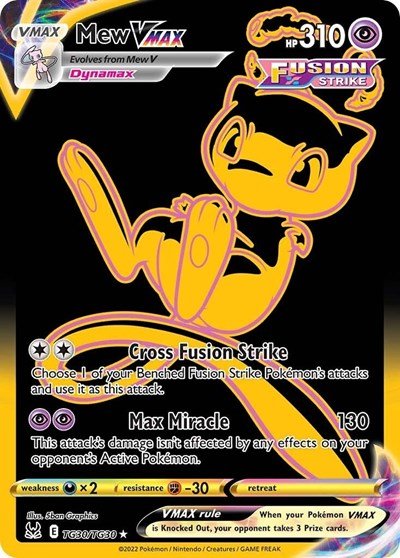 Pokémon card: Mew VMAX TG30/TG30 from Lost Origin Trainer Gallery (Secret Rare), Psychic type, front of card