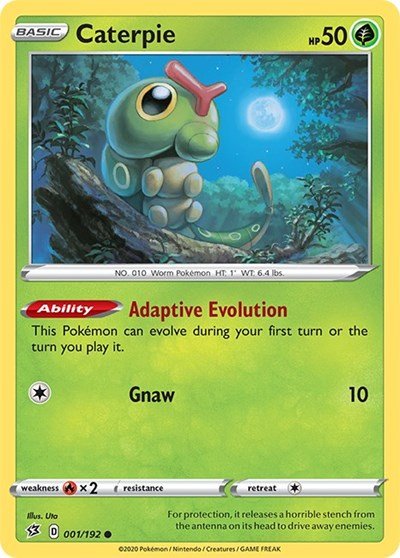 Pokémon card: Caterpie 001/192 from Rebel Clash (Common), Grass type, front of card