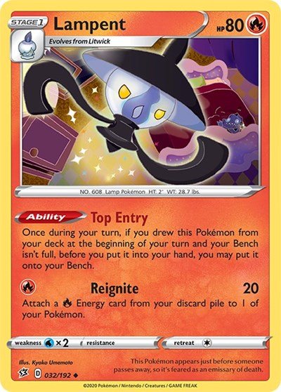 Pokémon card: Lampent 032/192 from Rebel Clash (Uncommon), Fire type, front of card