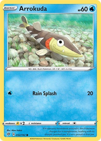 Pokémon card: Arrokuda 052/192 from Rebel Clash (Common), Water type, front of card