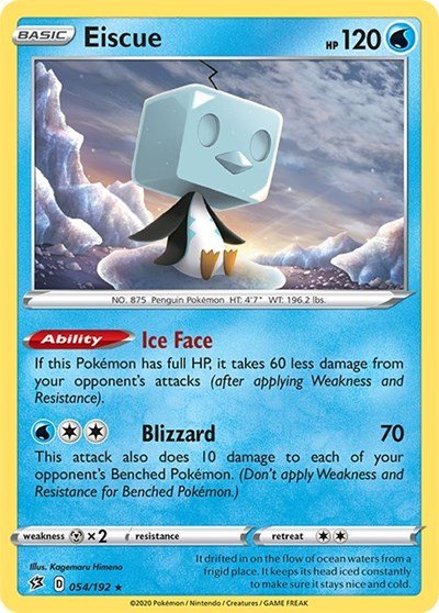 Pokémon card: Eiscue 054/192 from Rebel Clash (Holo Rare), Water type, front of card