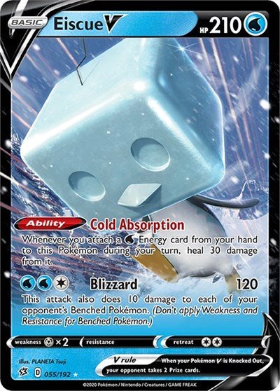 Pokémon card: Eiscue V 055/192 from Rebel Clash (Ultra Rare), Water type, front of card
