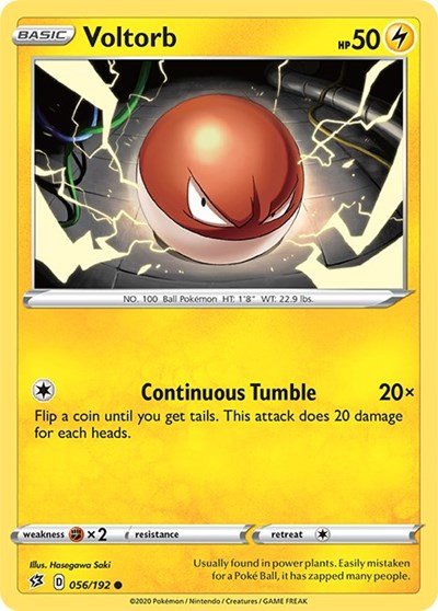 Pokémon card: Voltorb 056/192 from Rebel Clash (Common), Lightning type, front of card