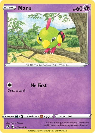 Pokémon card: Natu 076/192 from Rebel Clash (Common), Psychic type, front of card
