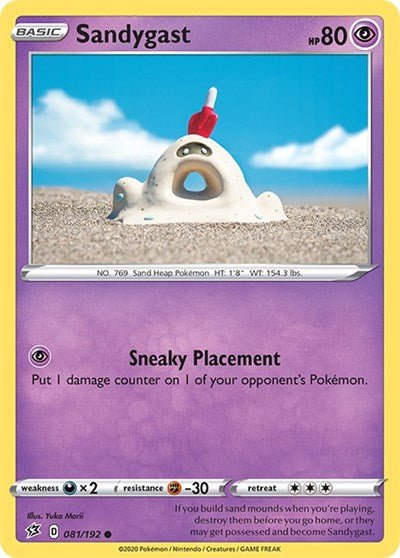 Pokémon card: Sandygast 081/192 from Rebel Clash (Common), Psychic type, front of card