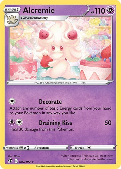 Pokémon card: Alcremie 087/192 from Rebel Clash (Rare), Psychic type, front of card