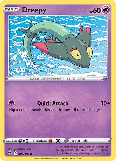 Pokémon card: Dreepy 089/192 from Rebel Clash (Common), Psychic type, front of card