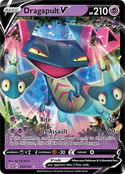 Pokémon card: Dragapult V 092/192 from Rebel Clash (Ultra Rare), Psychic type, front of card