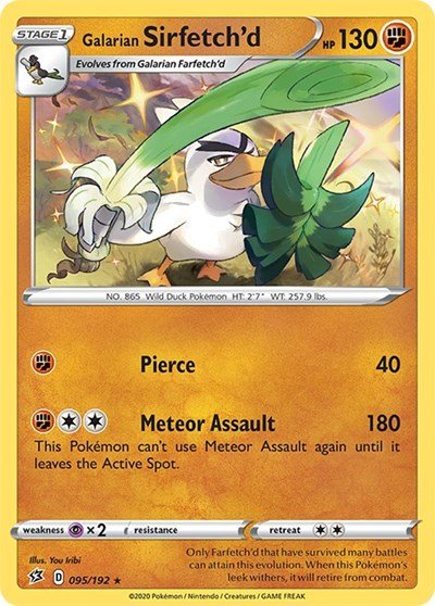 Pokémon card: Galarian Sirfetch'd 095/192 from Rebel Clash (Holo Rare), Fighting type, front of card