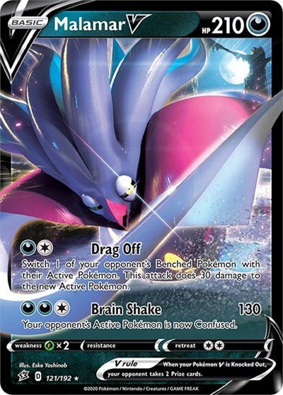 Pokémon card: Malamar V 121/192 from Rebel Clash (Ultra Rare), Darkness type, front of card