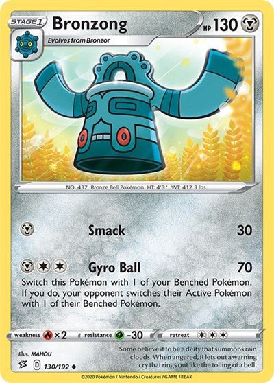 Pokémon card: Bronzong 130/192 from Rebel Clash (Uncommon), Metal type, front of card