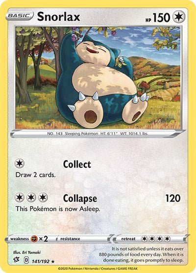Pokémon card: Snorlax 141/192 from Rebel Clash (Rare), Colorless type, front of card