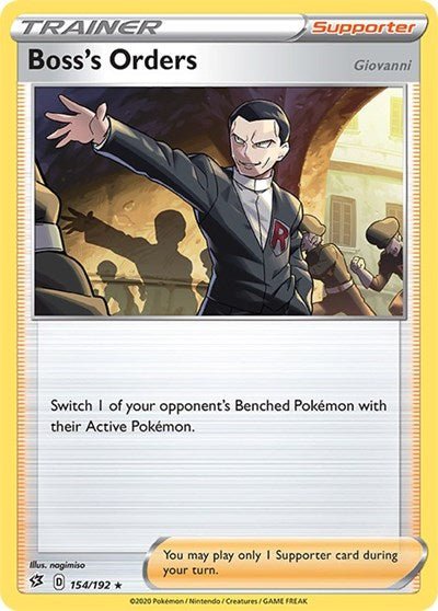 Pokémon card: Boss's Orders 154/192 from Rebel Clash (Holo Rare), front of card