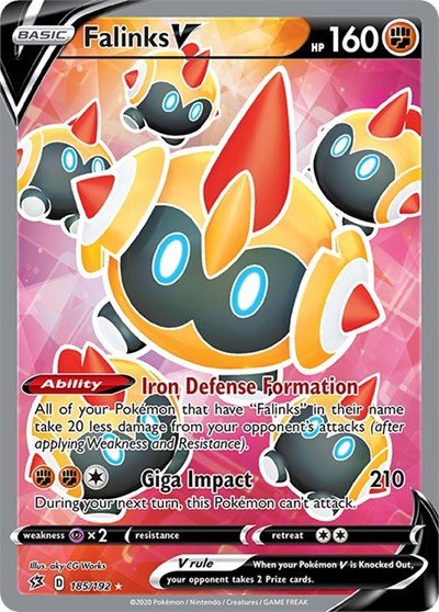 Pokémon card: Falinks V (Full Art) 185/192 from Rebel Clash (Ultra Rare), Fighting type, front of card