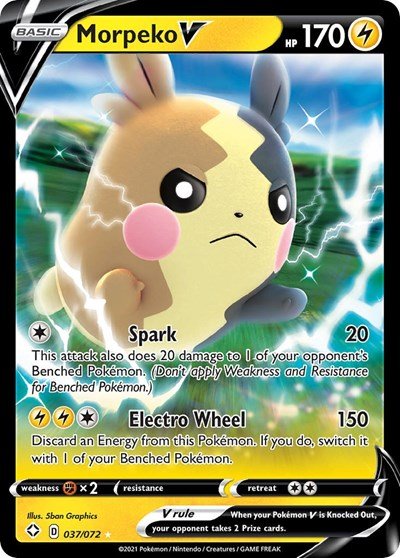 Pokémon card: Morpeko V 037/072 from Shining Fates (Ultra Rare), Lightning type, front of card