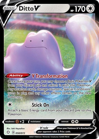 Pokémon card: Ditto V 050/072 from Shining Fates (Ultra Rare), Colorless type, front of card