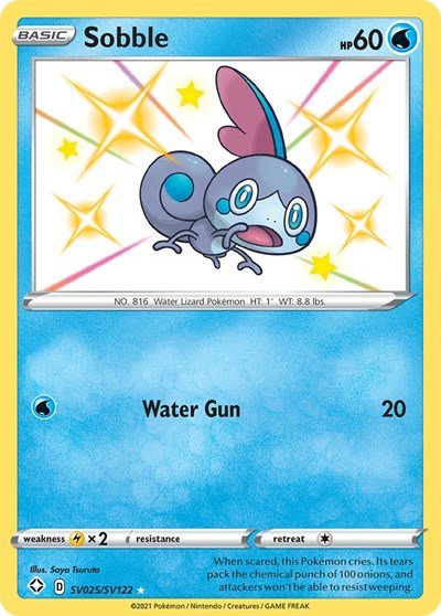 Pokémon card: Sobble SV025/SV122 from Shining Fates (Shiny Holo Rare), Water type, front of card