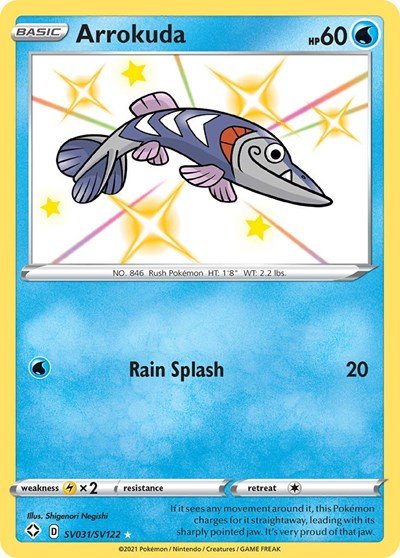 Pokémon card: Arrokuda SV031/SV122 from Shining Fates (Shiny Holo Rare), Water type, front of card