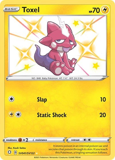 Pokémon card: Toxel SV041/SV122 from Shining Fates (Shiny Holo Rare), Lightning type, front of card