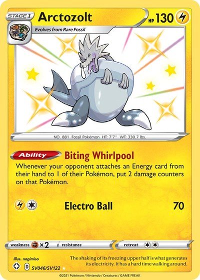 Pokémon card: Arctozolt SV046/SV122 from Shining Fates (Shiny Holo Rare), Lightning type, front of card