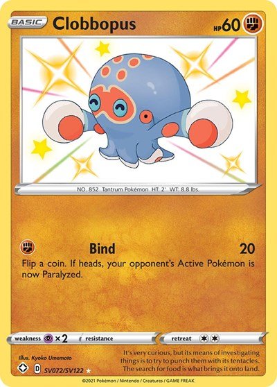 Pokémon card: Clobbopus SV072/SV122 from Shining Fates (Shiny Holo Rare), Fighting type, front of card