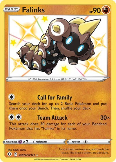 Pokémon card: Falinks SV074/SV122 from Shining Fates (Shiny Holo Rare), Fighting type, front of card