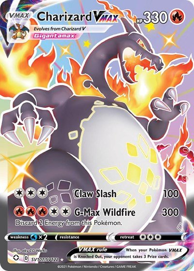 Pokémon card: Charizard VMAX SV107/SV122 from Shining Fates (Shiny Holo Rare), Fire type, front of card