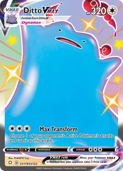 Pokémon card: Ditto VMAX SV119/SV122 from Shining Fates (Shiny Holo Rare), Colorless type, front of card