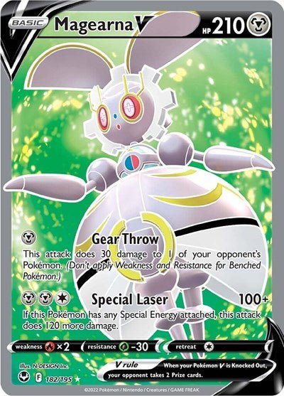 Pokémon card: Magearna V (Full Art) 182/195 from Silver Tempest (Ultra Rare), Metal type, front of card