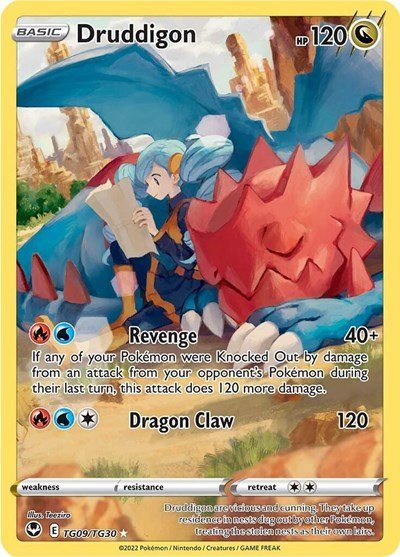 Pokémon card: Druddigon TG09/TG30 from Silver Tempest Trainer Gallery (Ultra Rare), Dragon type, front of card