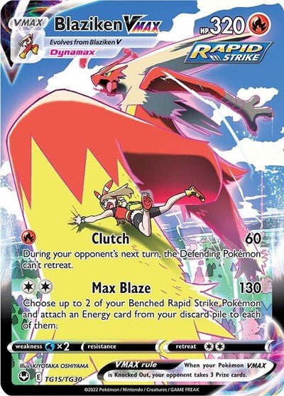 Pokémon card: Blaziken VMAX TG15/TG30 from Silver Tempest Trainer Gallery (Ultra Rare), Fire type, front of card