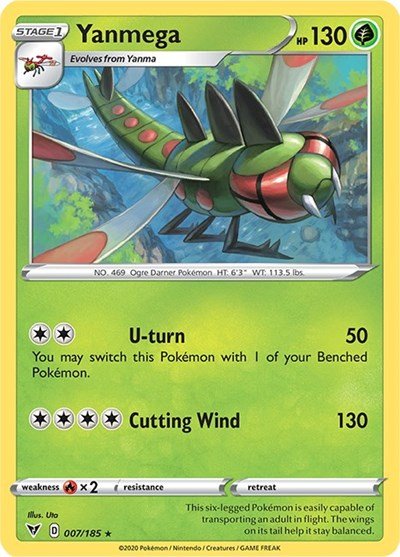 Pokémon card: Yanmega 007/185 from Vivid Voltage (Rare), Grass type, front of card