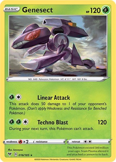 Pokémon card: Genesect 016/185 from Vivid Voltage (Holo Rare), Grass type, front of card
