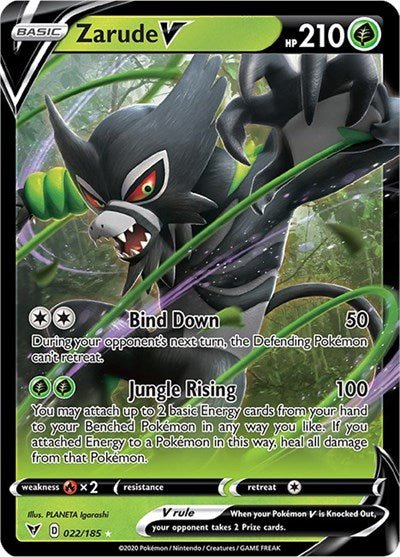 Pokémon card: Zarude V 022/185 from Vivid Voltage (Ultra Rare), Grass type, front of card