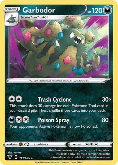 Pokémon card: Garbodor 111/185 from Vivid Voltage (Rare), Darkness type, front of card