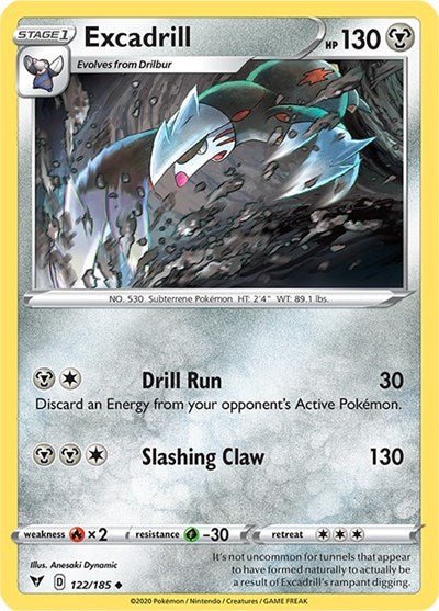 Pokémon card: Excadrill 122/185 from Vivid Voltage (Uncommon), Metal type, front of card