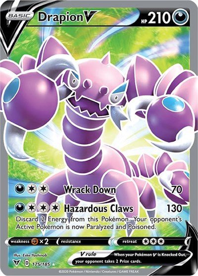 Pokémon card: Drapion V (Full Art) 175/185 from Vivid Voltage (Ultra Rare), Darkness type, front of card